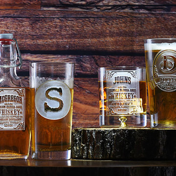 Custom Engraved Barware Glasses, Personalized Home Bar Glassware