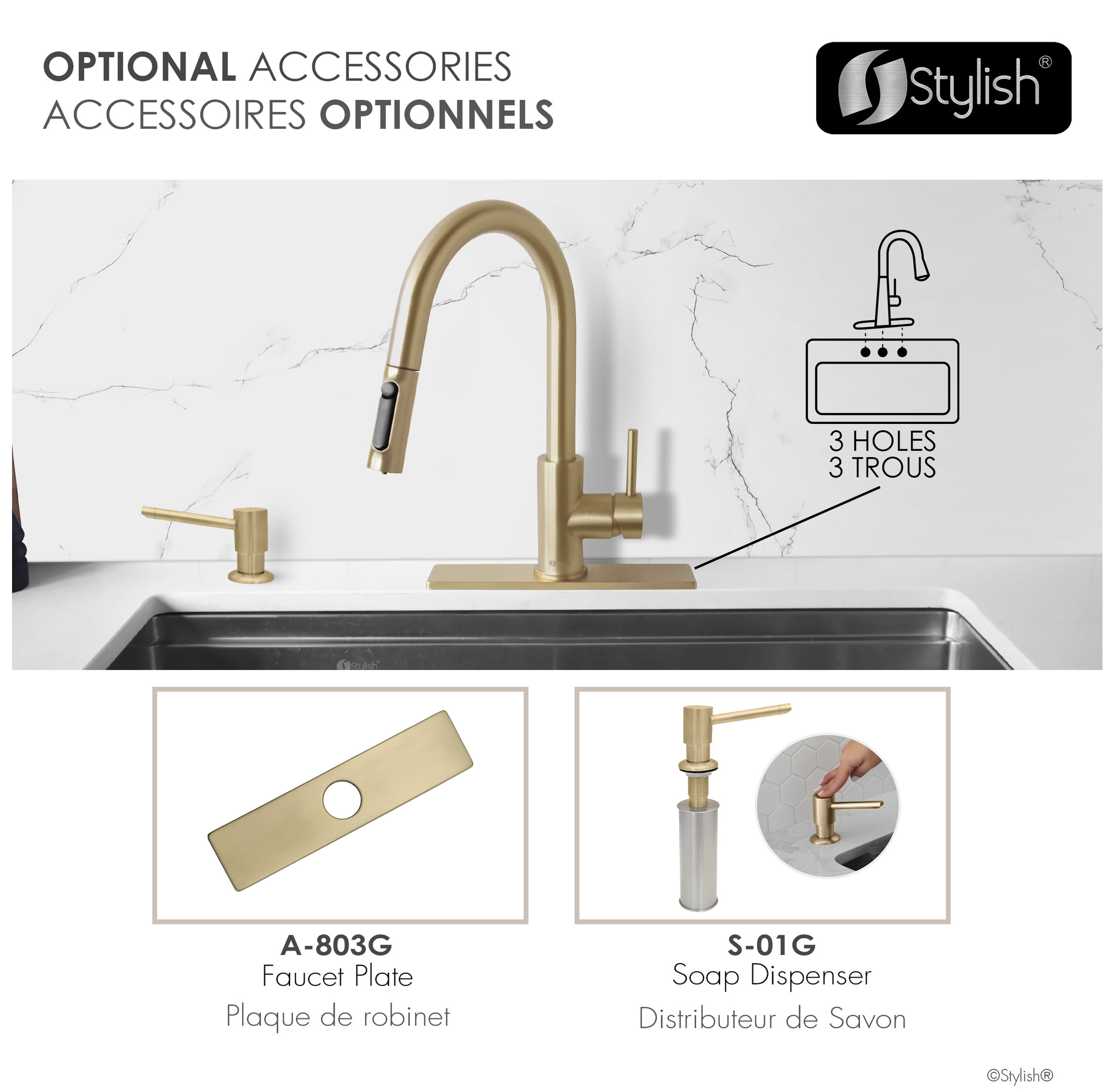 Single Handle Pull Down Kitchen Faucet With Reversible Osmosis, Brushed Gold