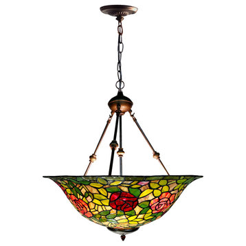 Dale Tiffany TH21074 Rose Bush Inverted, 3 Light Chandelier-30 In and