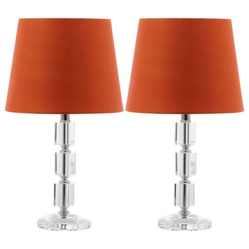Safavieh Erin Crystal Cube Lamps, Set of 2, Clear/Orange Shade