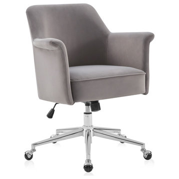 Modern Velvet Desk Chair, Rolling/Swivel, Gray