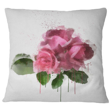 Bunch of Pink Roses With Leaves Floral Throw Pillow, 18"x18"