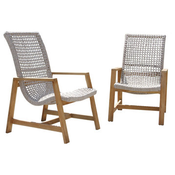 Nautical Rope and Teak Lounger, Set of 2