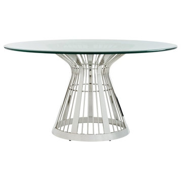 Riviera Stainless Dining Table With 60" Glass Top