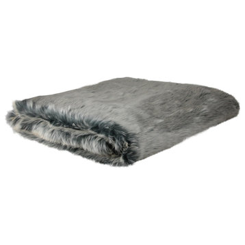 Faux Fur Gray Solid Rectangular Throw Blanket 50" x 60"