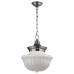 Hudson Valley Lighting - Dutchess 1-Light, Pendant, Satin Nickel, 12" - In the early 1920s, exposed-Bulb (Not Included) light fixtures were jettisoned in favor of opaque glass globes that disguised the light source. These pieces found popularity predominantly in schoolhouses, giving this style its name. Here, we start with