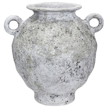 Stoneware Vase With Handles With Distressed Reactive Glaze, Grey