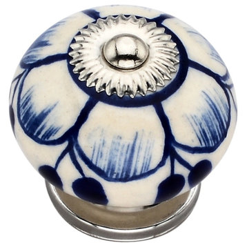Ceramic Round, 1-4/7'' Decorative Hardware Blue Drawer Cabinet Knobs 10-pcs