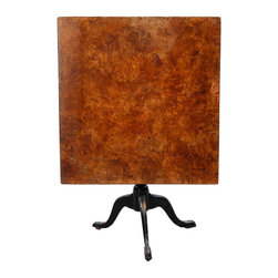 Antique Swedish Burled Birch Square Tilt-Top Pedestal Table - Side Tables And End Tables