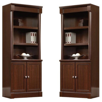 (Set of 2) Library Bookcase with Doors in Cherry