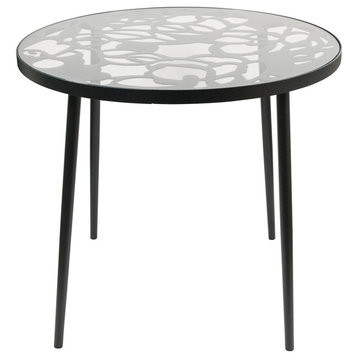 LeisureMod Devon Outdoor Patio 31" Round Aluminum Glass Top Bistro Table, Black