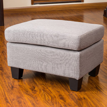 Contemporary Living Room w/ Fabric Ottoman Footstool