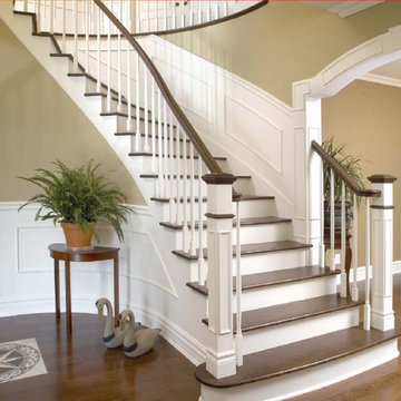 Circular Wooden Staircase with Custom Box Newels