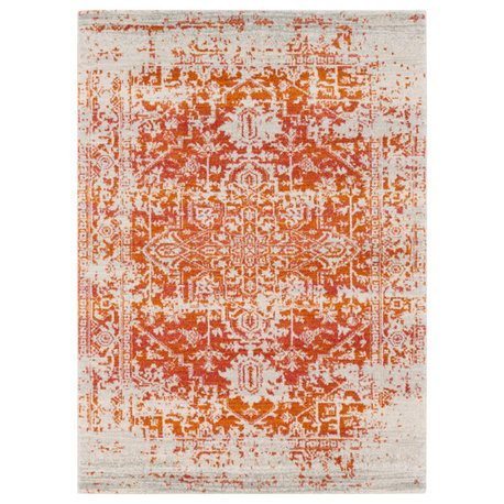 Harput Traditional Burnt Orange, Light Gray Area Rug, 3'11"x5'7"