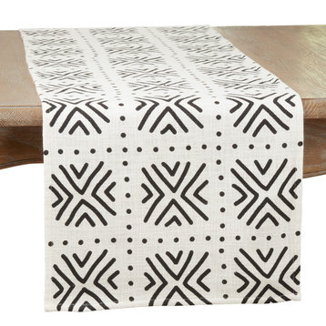Mudcloth Design Table Runner, White, 16"x72"