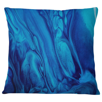 Dark Blue Abstract Acrylic Paint Mix Abstract Throw Pillow, 16"x16"