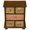 5 Drawer Ornate Brass & Mango Wood Pillbox Chest Jewelry Box