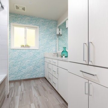 Modern Teal and White Bathroom