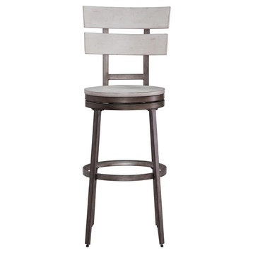 American Woodcrafters Colson Distressed White Metal Swivel 30-inch Bar Stool