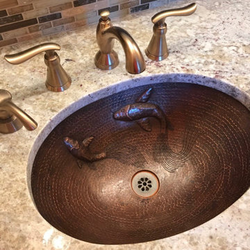 19" Oval Under Counter Hammered Copper Bathroom Sink with Koi Fish Design (LO19F
