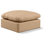 Meridian Furniture - Indulge Upholstered Modular Chair, Tan, Fiber Stuffed Vegan Leather, Ottoman - Experience ultimate comfort and style with our tan vegan leather Indulge Ottoman. The luxurious vegan leather will elevate the aesthetic of any room. This ottoman provides ample space for you to relax while its modular build offers the option of unlimited configurations. Whether you're looking to add a stylish element to your living room or a comfortable seating option to your bedroom, this ottoman is the perfect choice.