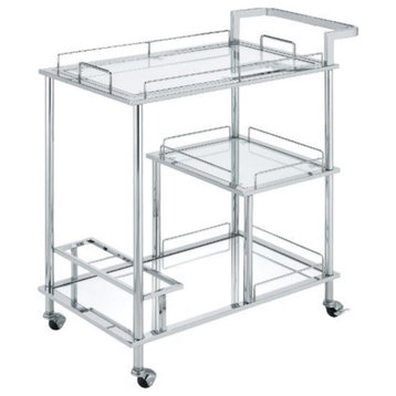 Ergode Serving Cart Clear Glass and Chrome Finish