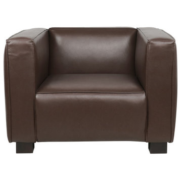 Minkler Faux Leather Club Chair, Dark Brown/Dark Walnut