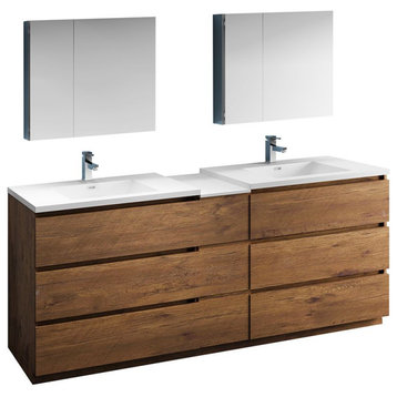 Lazzaro 84" Rosewood Double Sink Vanity Set, Fiora Faucet, Brushed Nickel