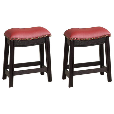 Burgundy PU Upholstery Stool, Set of 2