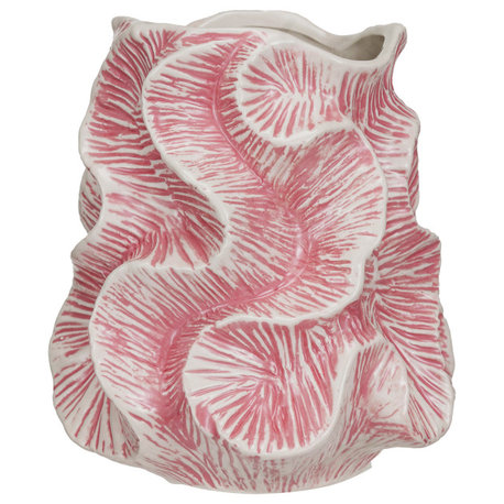 Textured Stoneware Organic Shaped Vase With Reactive Glaze, Pink