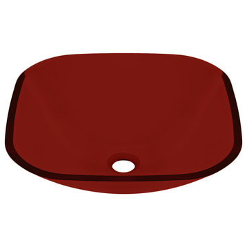 Tempered Glass Vessel Bathroom Vanity Sink Square Bowl By Table Top King, Red