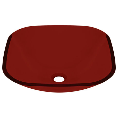 Tempered Glass Vessel Bathroom Vanity Sink Square Bowl By Table Top King, Red