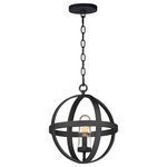 Maxim Lighting - Compass Outdoor 1-Light Pendant, Black - The sphere has become one the most popular styles in lighting decor today. Our latest entry to this category is constructed of heavy channel metal finished in either Barn Wood or Antique Pecan both with Black accents. Now you can enjoy the beauty of wood with the durability and affordable price of metal.