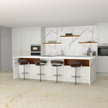 L-shaped Shaker Kitchen in Cool Grey and Natural Dijon Walnut
