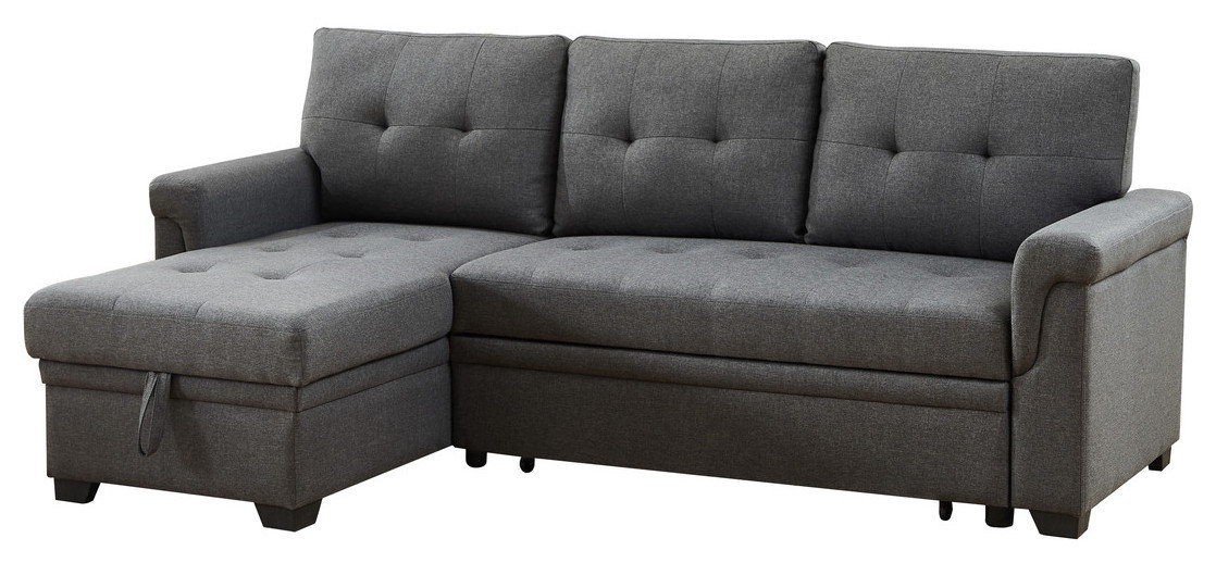 Hunter Linen Reversible Sleeper Sectional Sofa With Storage Chaise ...