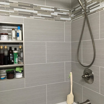 Large 12x24 Wall Tile in Monochromatic Colorway Update the Tub/Shower Combo