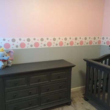 Baby Nursery Pink and Grey Polka Dot Circle Wallpaper Border Wall Art Decals