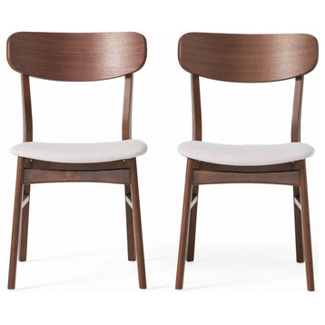 GDF Studio Augusta Light Beige Fabric and Walnut Finish Dining Chairs, Set of 2
