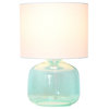 Simple Designs  Glass Table Lamp with Fabric Shade, Aqua with White Shade