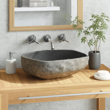 vidaXL Wash Basin Vanity Sink Small Countertop Wash Basin Natural Stone Oval