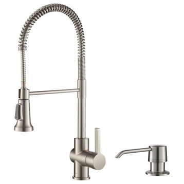 Britt Commercial Style 3-Function Pull-Down 1-Handle 1-Hole Kitchen Faucet, Spot Free Stainless Steel With Soap Dispenser