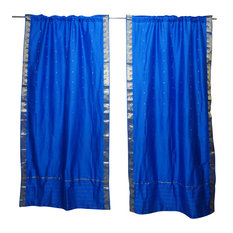 Mogul Interior - Blue Sheer Sari Curtain Home Decor Rod Pocket Drapes 84X44 - Curtains