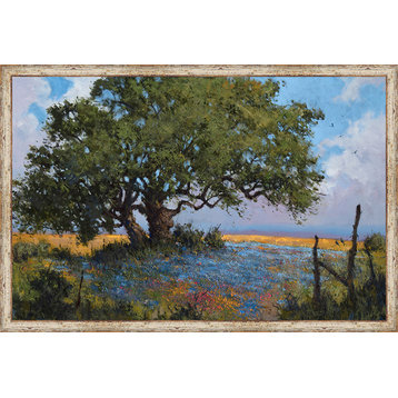 "Texas Afternoon" Bluebonnet Landscape Framed Fine Art Canvas, 33x25"