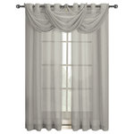 Abripedic - Abri Grommet 5-Piece Window Treatment Set, Gray, Panel Size: 100"x108", Valance: - Add an opulent and deluxe look to almost any room in the house with this Grommet Sheer Curtain Panels by Abripedic. With several different sizes available, these curtains accommodate a variety of window types. Opt from the seven delightful different colors available that perfectly complements any room. Have an informal appearance with the panels only or add more elegance with one or more waterfall valances. Add the valance scarf to complete the look. See-through and delicate, the Abripedic Grommet Crushed Sheer Curtain Panel looks dreamy blowing in the breeze. These long, sheer curtains can be hung alone or under solid drapes.