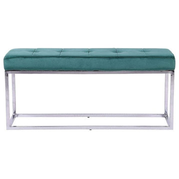 Upholstered Metal Bench, Green