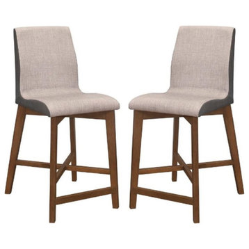 Home Square Counter Height Stool in Light Gray and Natural Walnut - Set of 2
