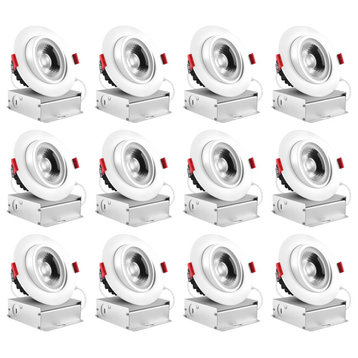 4"LED Gimbal Recessed Light with JBox Bright White 12 Pack