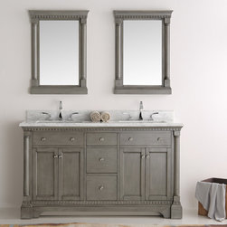 60 inch Antique Silver Double Sink Bathroom Vanity with Mirror - Bathroom Vanities And Sink Consoles