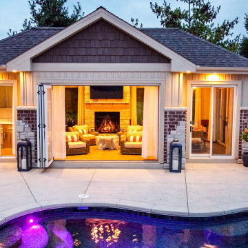 Pool House with Full Bath, Kitchen and Fireplace