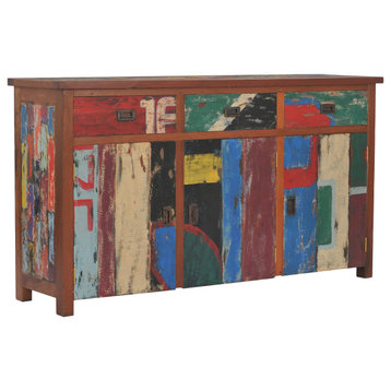 Marina Del Rey Recycled Teak Wood Linen Cabinet With 3 doors and 3 drawers